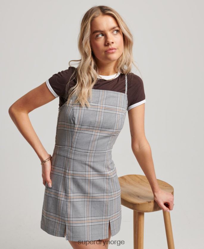 Superdry grå klær 86P46D2475 vintage rutete cami minikjole kvinner