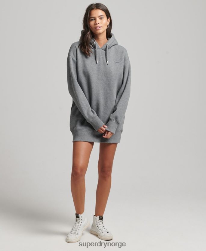 Superdry grå klær 86P46D2554 svettekjole med brodert logo i økologisk bomull kvinner