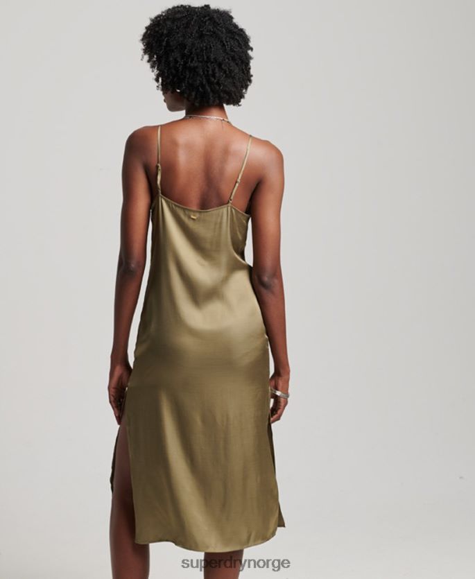 Superdry grønn klær 86P46D2394 sateng cami midikjole kvinner
