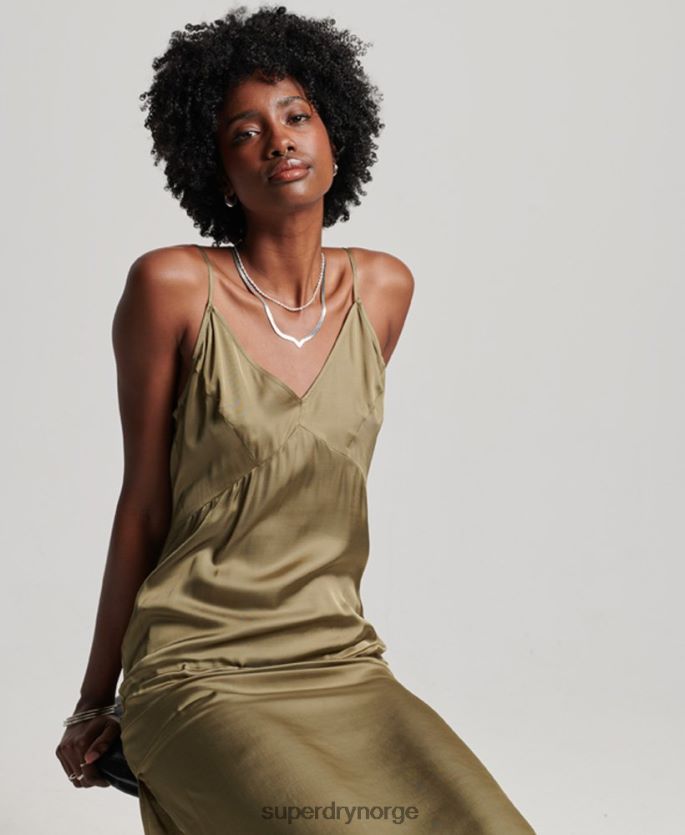 Superdry grønn klær 86P46D2394 sateng cami midikjole kvinner