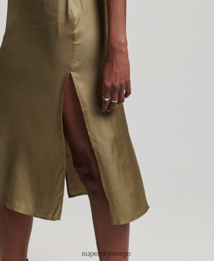 Superdry grønn klær 86P46D2394 sateng cami midikjole kvinner