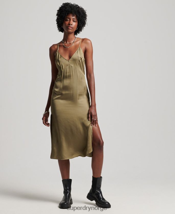 Superdry grønn klær 86P46D2394 sateng cami midikjole kvinner