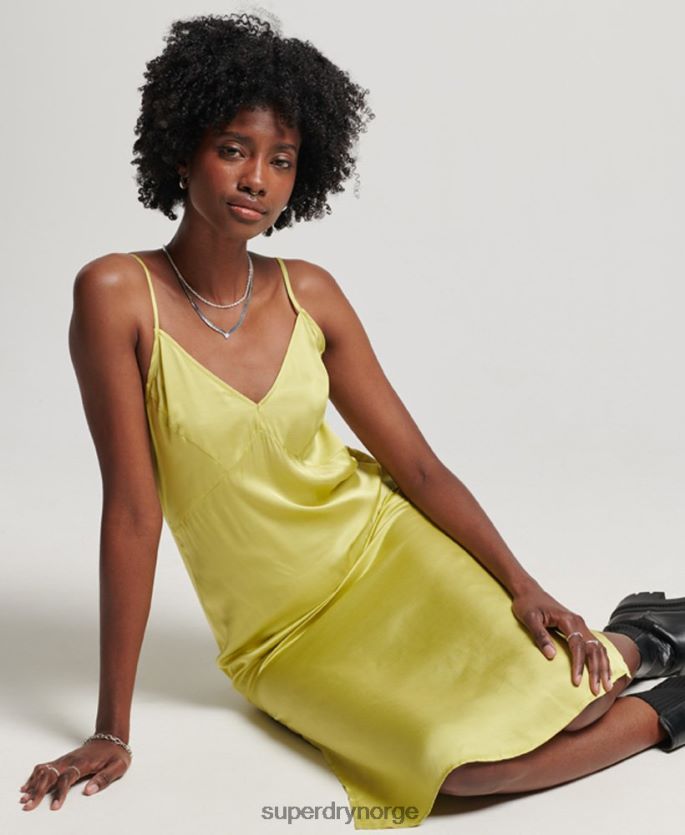 Superdry grønn klær 86P46D2492 sateng cami midikjole kvinner