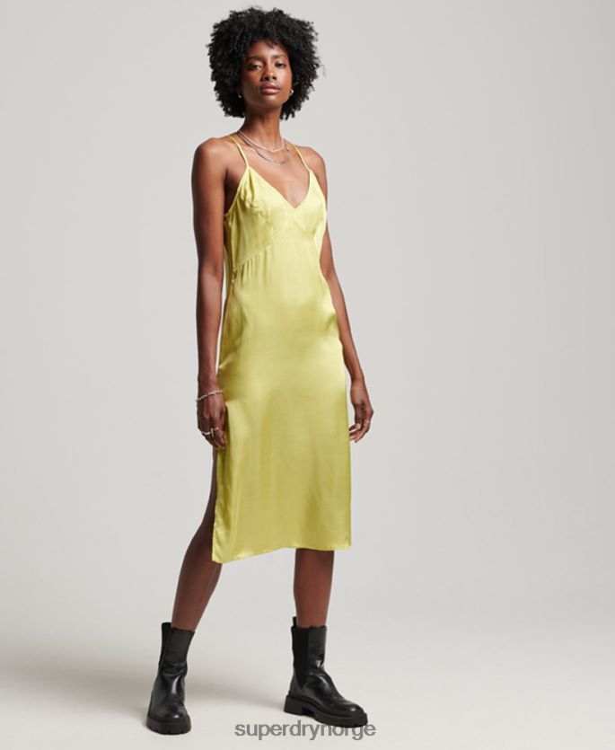 Superdry grønn klær 86P46D2492 sateng cami midikjole kvinner