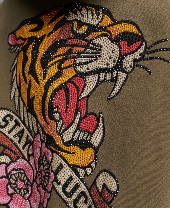 Superdry grønn klær 86P46D2517 tatovering hettegenser svettekjole kvinner