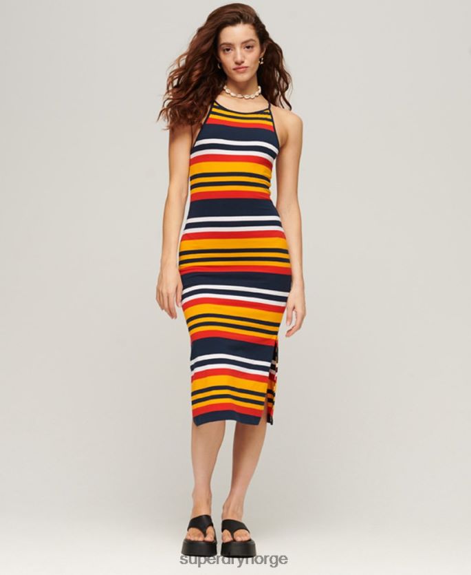 Superdry gul klær 86P46D1984 jersey stripe cami midikjole kvinner