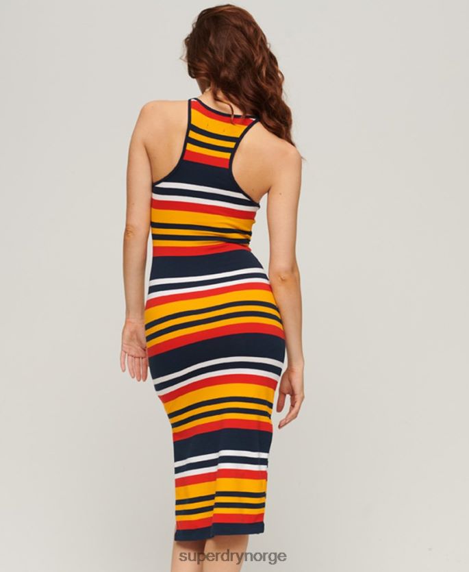 Superdry gul klær 86P46D1984 jersey stripe cami midikjole kvinner