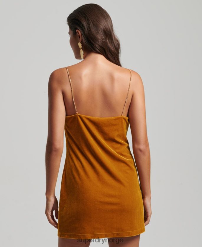 Superdry gul klær 86P46D2245 minikjole i fløyel med kjedestropp kvinner