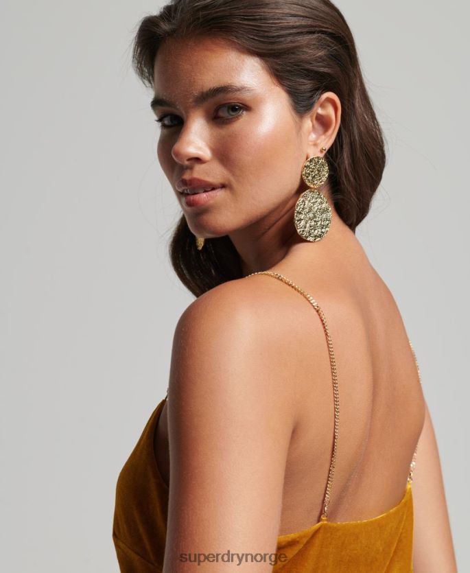 Superdry gul klær 86P46D2245 minikjole i fløyel med kjedestropp kvinner