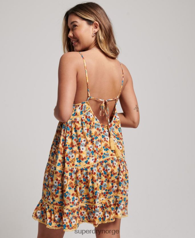 Superdry gul klær 86P46D2363 mini strand cami kjole kvinner