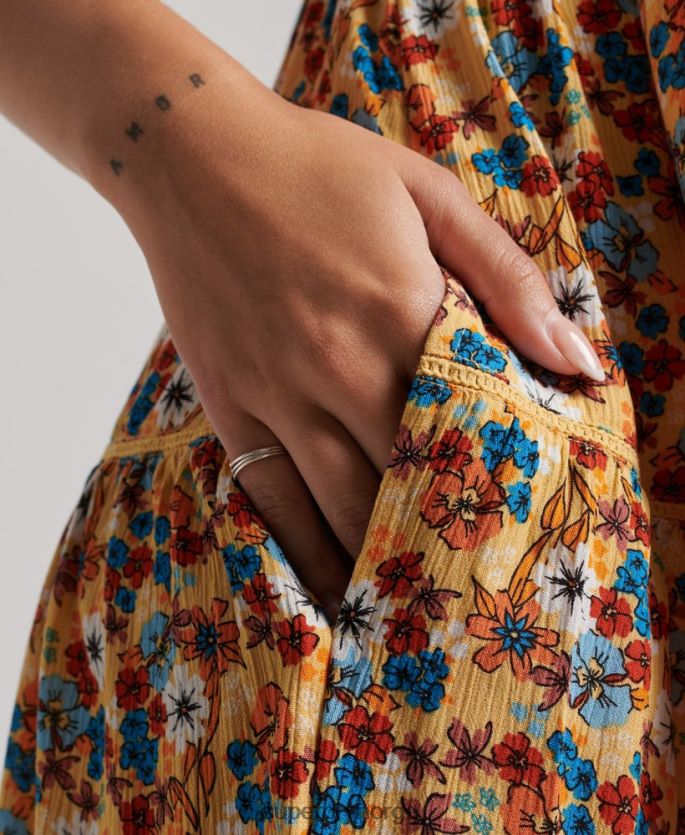 Superdry gul klær 86P46D2363 mini strand cami kjole kvinner