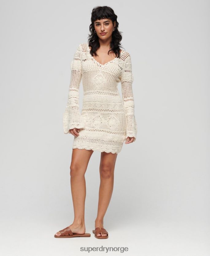 Superdry krem klær 86P46D1957 heklet minikjole med utsving kvinner