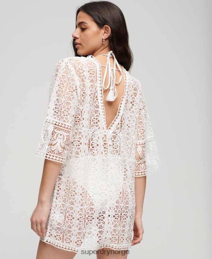 Superdry krem klær 86P46D1994 stranddekke minikjole med blonder kvinner