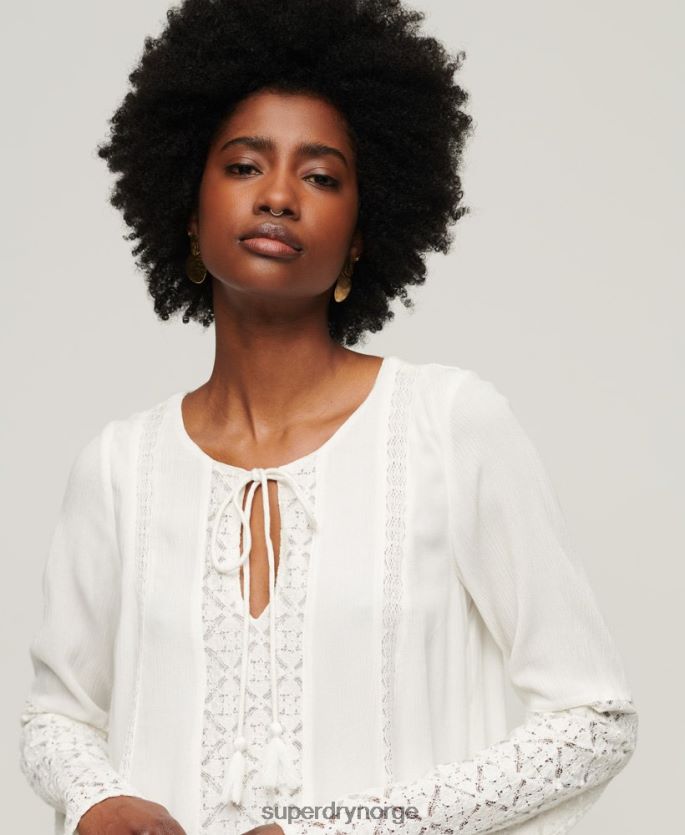 Superdry krem klær 86P46D2079 minikjole med flare ermer med blonder kvinner