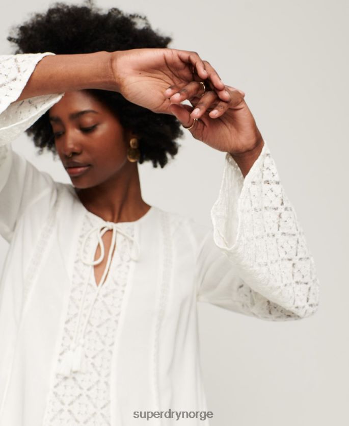 Superdry krem klær 86P46D2079 minikjole med flare ermer med blonder kvinner