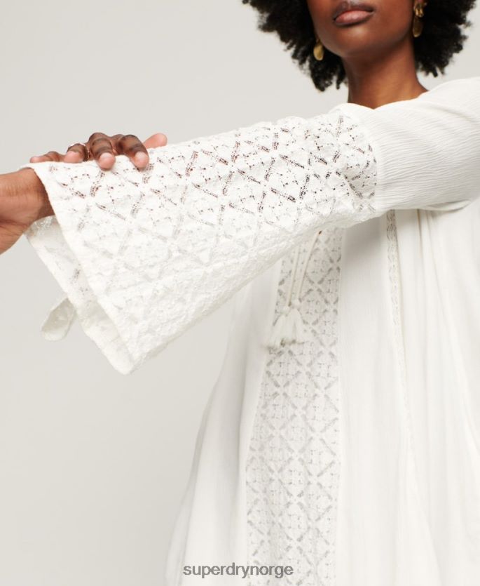 Superdry krem klær 86P46D2079 minikjole med flare ermer med blonder kvinner