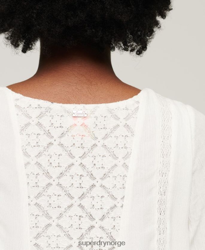 Superdry krem klær 86P46D2079 minikjole med flare ermer med blonder kvinner