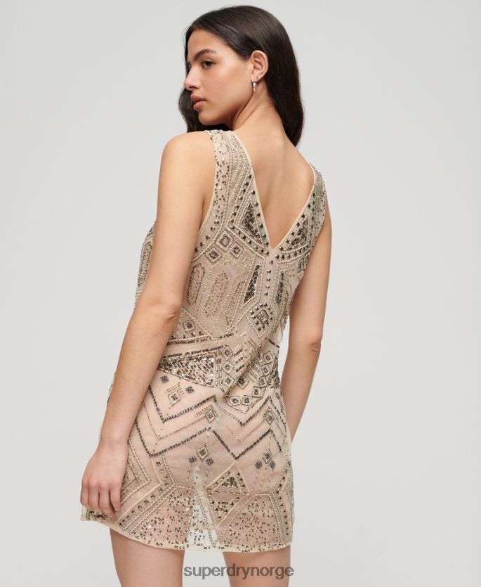 Superdry krem klær 86P46D2114 utsmykket minikjole med v-hals kvinner