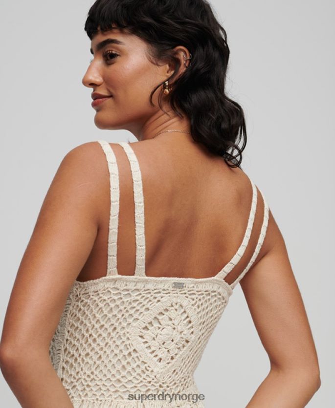 Superdry krem klær 86P46D2425 hekle ermeløs midikjole kvinner