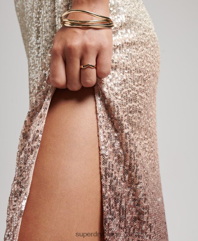 Superdry krem klær 86P46D2448 ombre paljett slip midikjole kvinner
