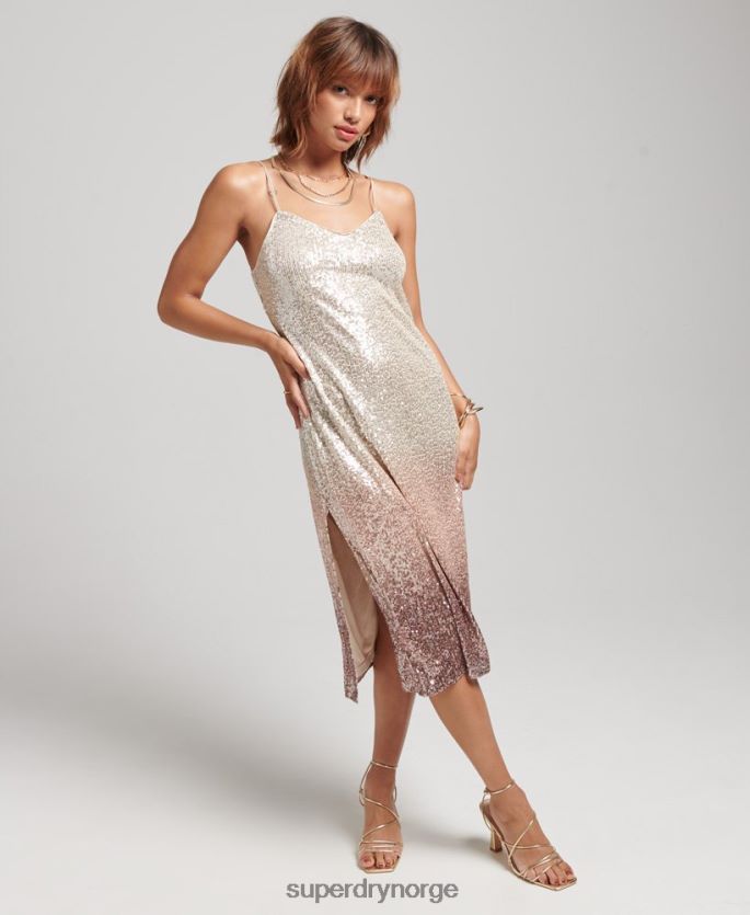 Superdry krem klær 86P46D2448 ombre paljett slip midikjole kvinner