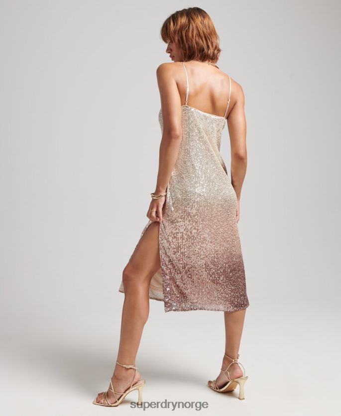 Superdry krem klær 86P46D2448 ombre paljett slip midikjole kvinner