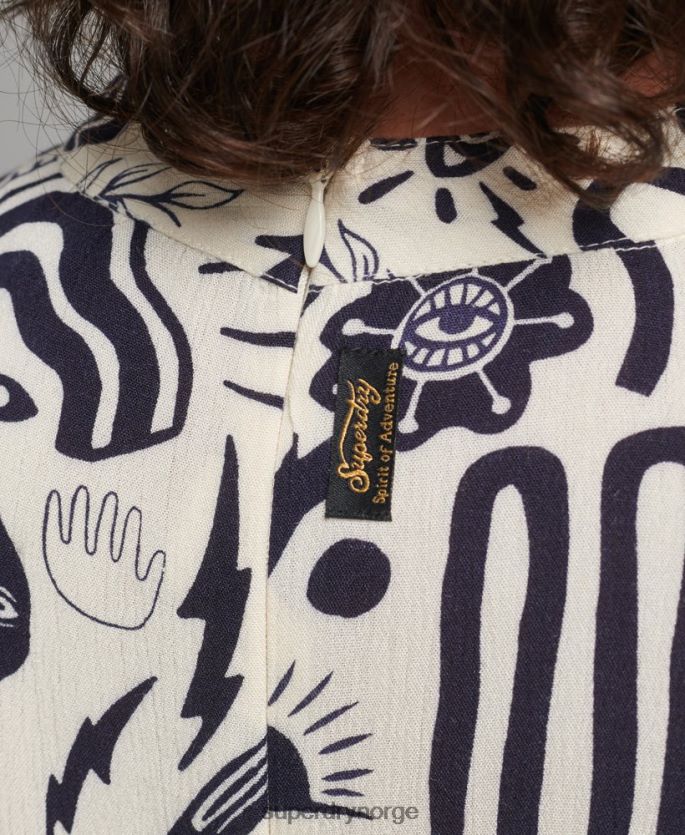 Superdry krem klær 86P46D6707 trykt midi-langermet kjole kvinner