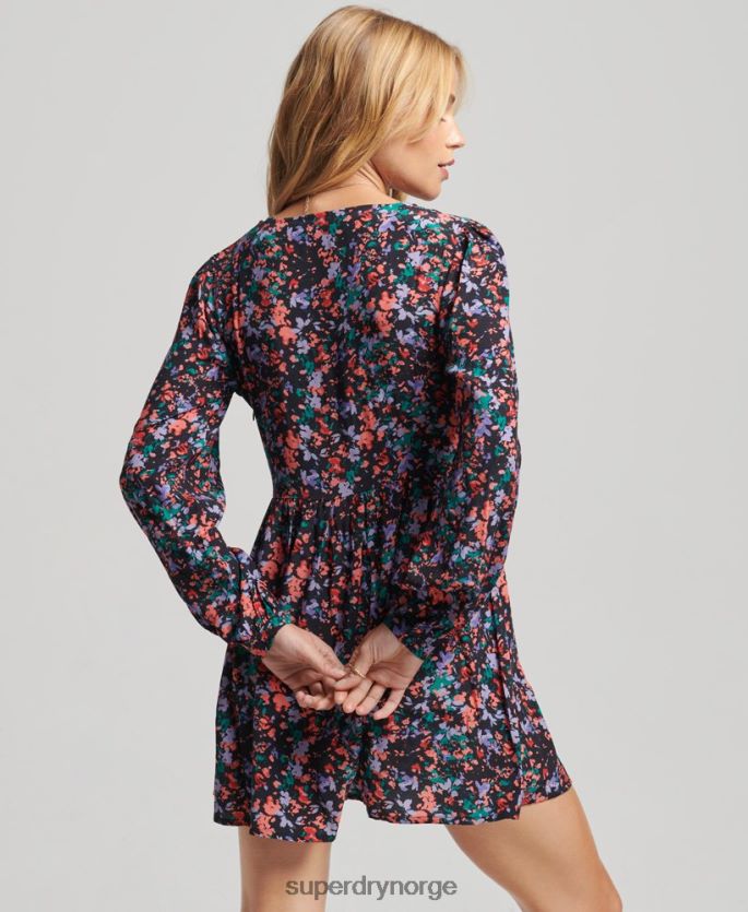Superdry lilla klær 86P46D6517 vintage langermet minikjole kvinner