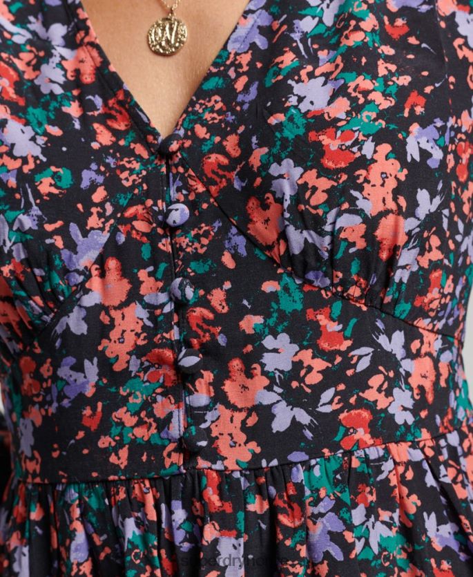 Superdry lilla klær 86P46D6517 vintage langermet minikjole kvinner