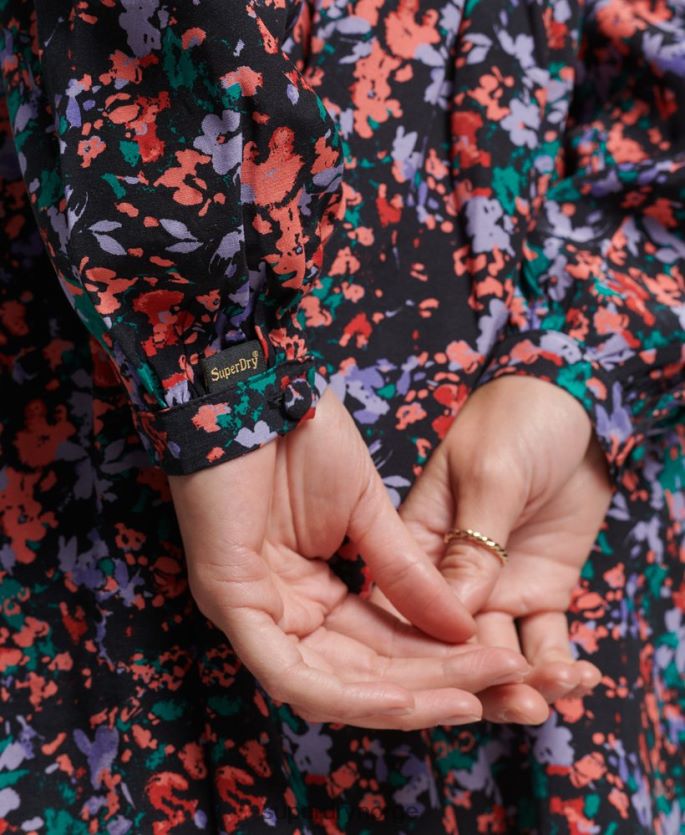 Superdry lilla klær 86P46D6517 vintage langermet minikjole kvinner