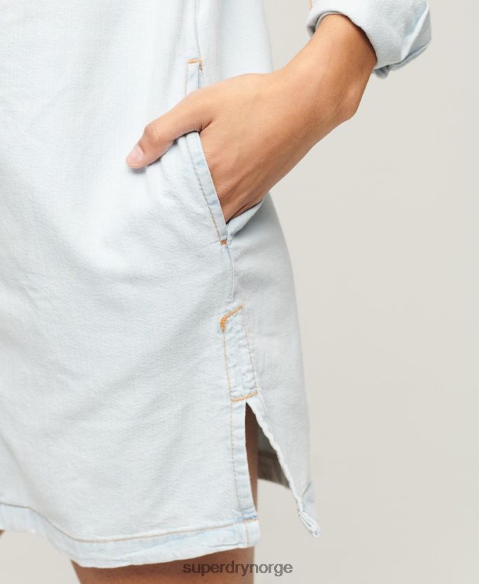 Superdry lyse blå klær 86P46D2543 denim skjortekjole kvinner