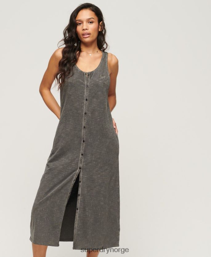 Superdry mørk grå klær 86P46D2139 vintage midikjole med jerseyknapper kvinner