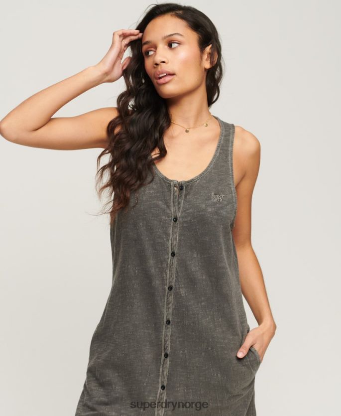 Superdry mørk grå klær 86P46D2139 vintage midikjole med jerseyknapper kvinner