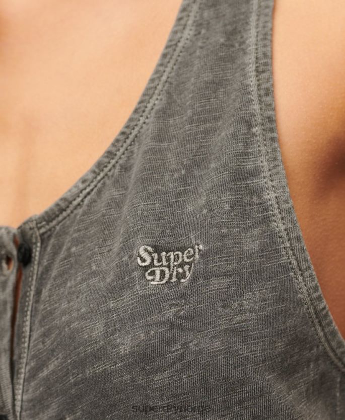 Superdry mørk grå klær 86P46D2139 vintage midikjole med jerseyknapper kvinner