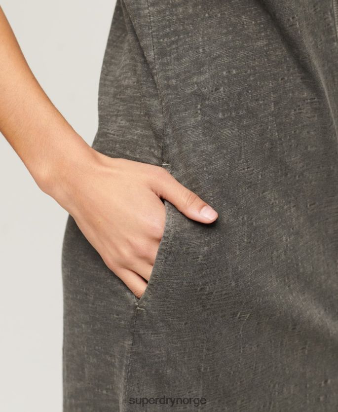Superdry mørk grå klær 86P46D2139 vintage midikjole med jerseyknapper kvinner