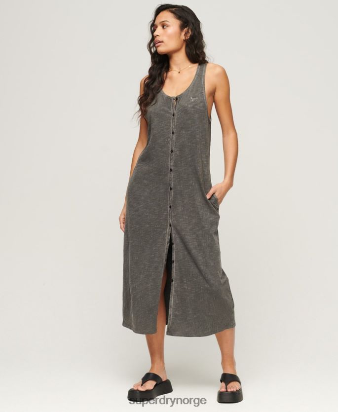 Superdry mørk grå klær 86P46D2139 vintage midikjole med jerseyknapper kvinner