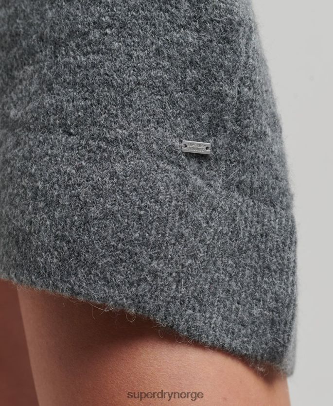 Superdry mørk grå klær 86P46D2442 strikket genserkjole med v-hals kvinner