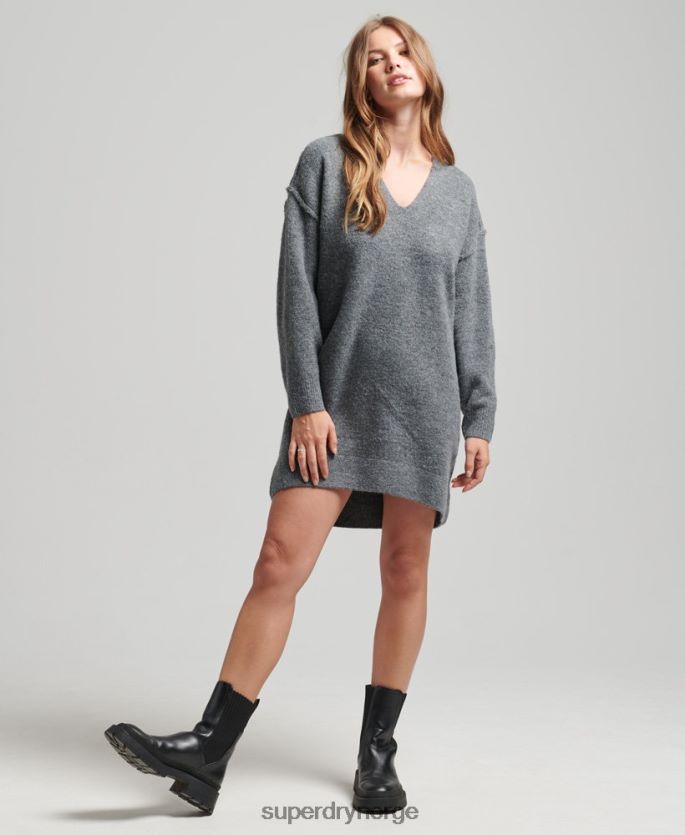 Superdry mørk grå klær 86P46D2442 strikket genserkjole med v-hals kvinner