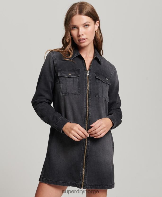Superdry mørk grå klær 86P46D2506 denim skjortekjole kvinner