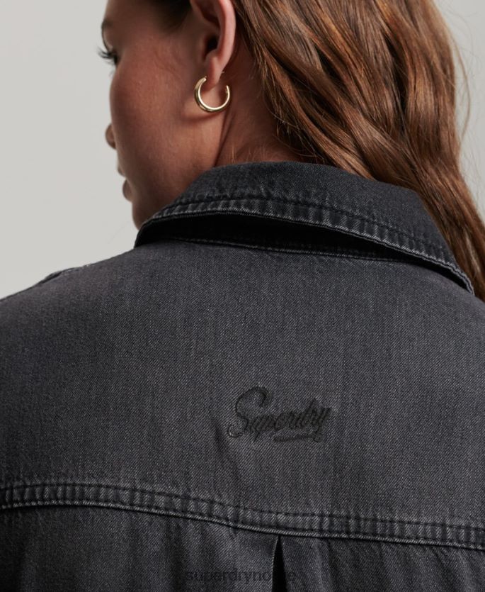 Superdry mørk grå klær 86P46D2506 denim skjortekjole kvinner