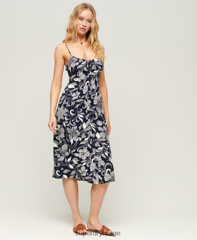 Superdry marinen klær 86P46D2043 cami midikjole med trykkknapp kvinner