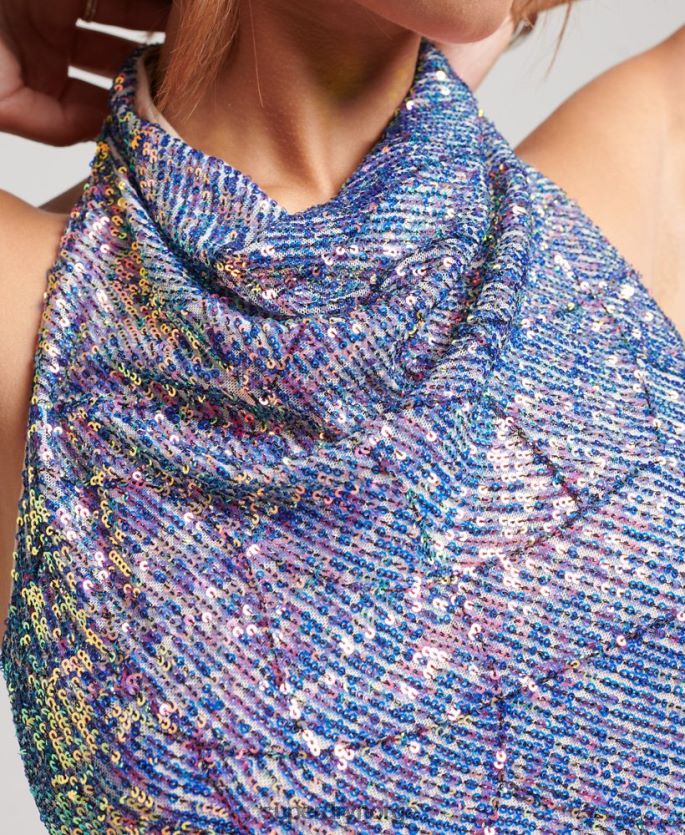 Superdry multi klær 86P46D2429 paljett grime minikjole med kappe kvinner