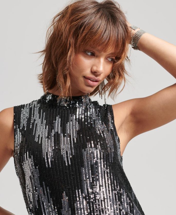 Superdry multi klær 86P46D2460 paljett en linje mini kjole kvinner