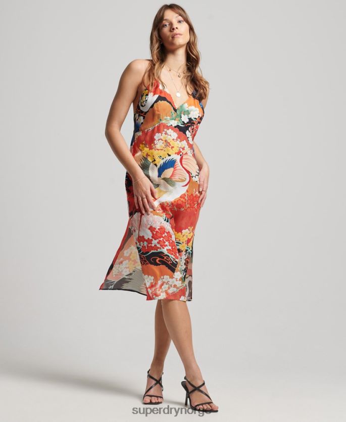 Superdry multi klær 86P46D2486 trykt midi slip kjole kvinner