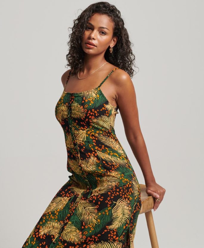 Superdry multi klær 86P46D2490 cami midikjole med trykkknapp kvinner