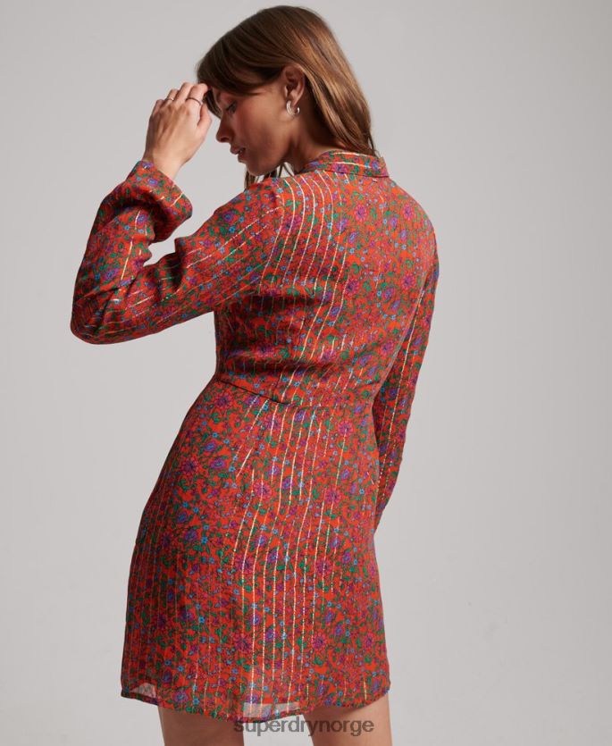 Superdry oransje klær 86P46D2499 studiokjole med knapp foran kvinner