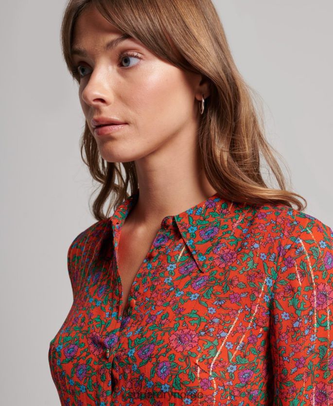 Superdry oransje klær 86P46D2499 studiokjole med knapp foran kvinner