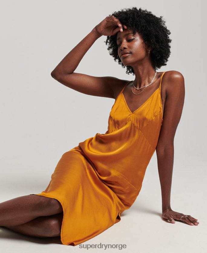 Superdry oransje klær 86P46D2500 sateng cami midikjole kvinner