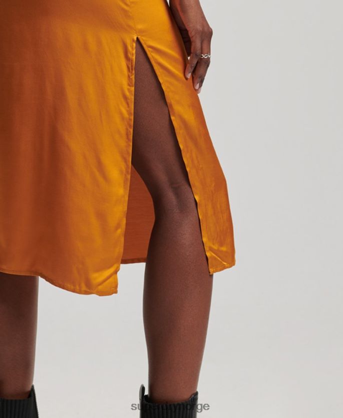 Superdry oransje klær 86P46D2500 sateng cami midikjole kvinner