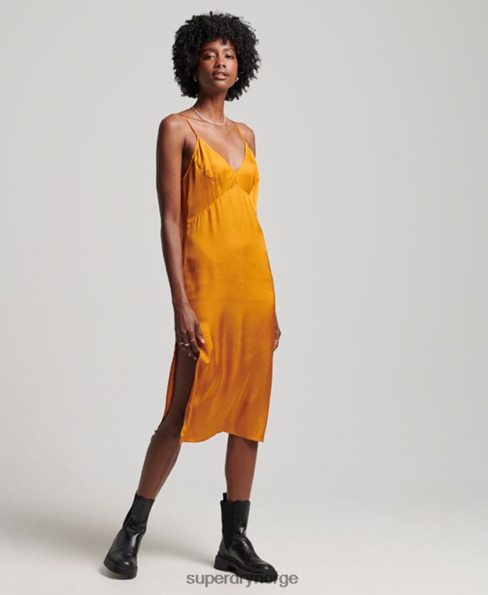 Superdry oransje klær 86P46D2500 sateng cami midikjole kvinner
